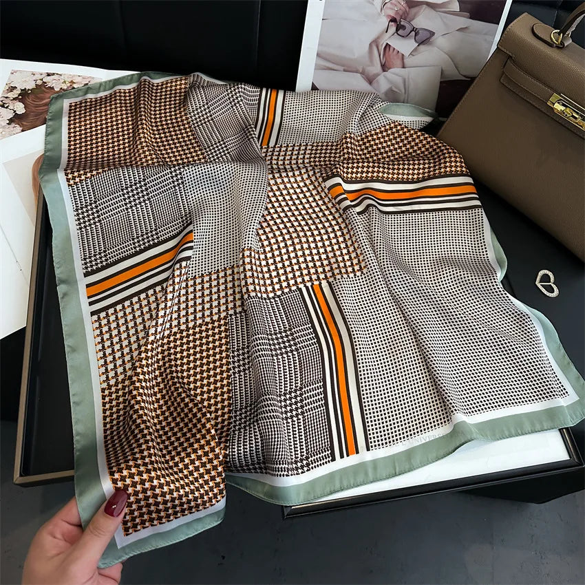 Imitated Silk Headcloth Fashion Flower Print Square Shawls Popular 70X70cm Bandanna Kerchief Sun Protection Silk Scarves Tie Bag