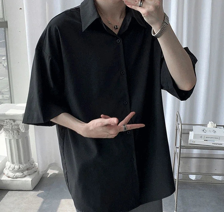 Clothes Short Sleeve Black Male Top Plain Men's Shirt And Blouse With Collar Korean Style Xxl Luxury Summer Original Silk Luxury