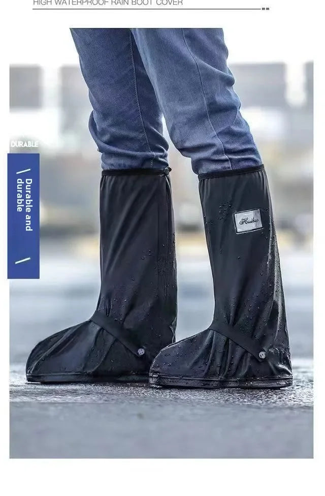 Rain Thickened Boot Shoe Cover Black Waterproof with Reflector High Top Non-slip Shoes Dust Covers Motorcycle Bike Rain Cover