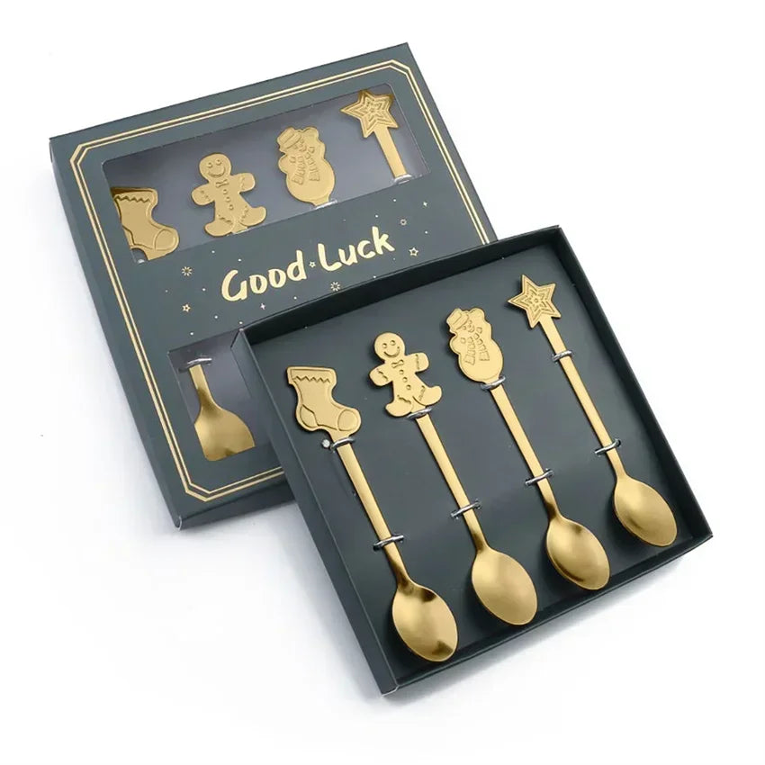 Christmas Gift Elk Christmas Tree Dessert Spoon Cutlery Spoon Set Fruit Coffee Spoon Cutlery Wed Christmas Gift