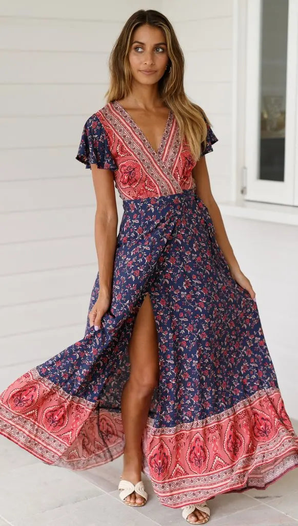2024 Summer Leisure Hot Sale Holiday Printed Dress Sexy Long Dress Women's Wear