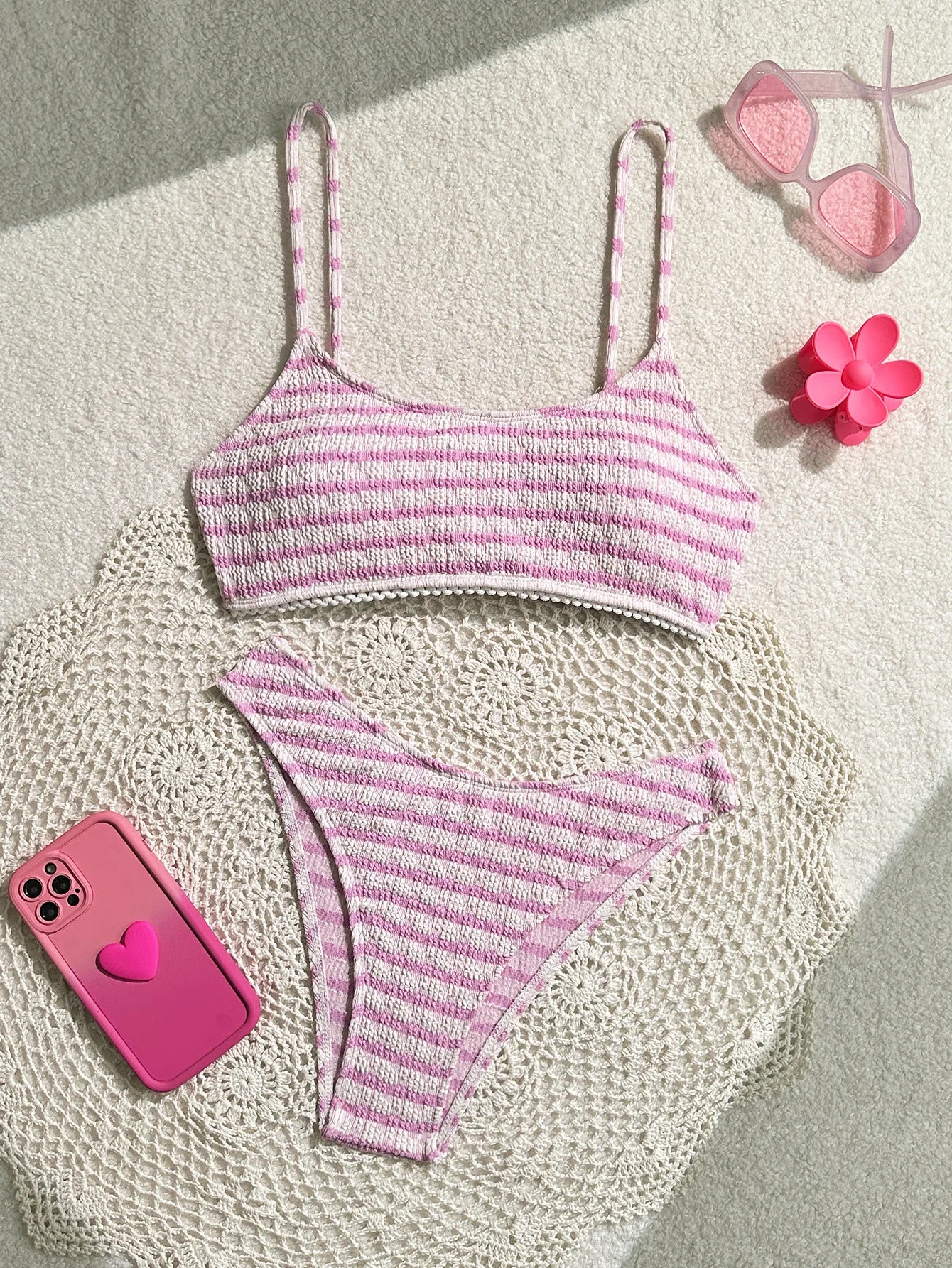 Sexy Black Striped Bikinis 2024 Women Halter Pleate Push Up Micro Swimsuit Brazilian Beach Bathing Suit Holiday Thong Swimwear