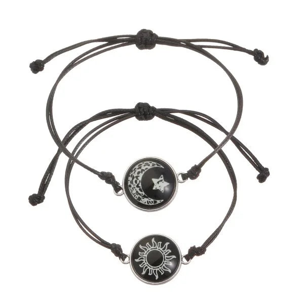 2 PCS/Set Stainless Steel Couples Bracelet For Women Lover Luminous Sun Moon Rope Charm Friendship Girlfriend Party Jewelry Gift