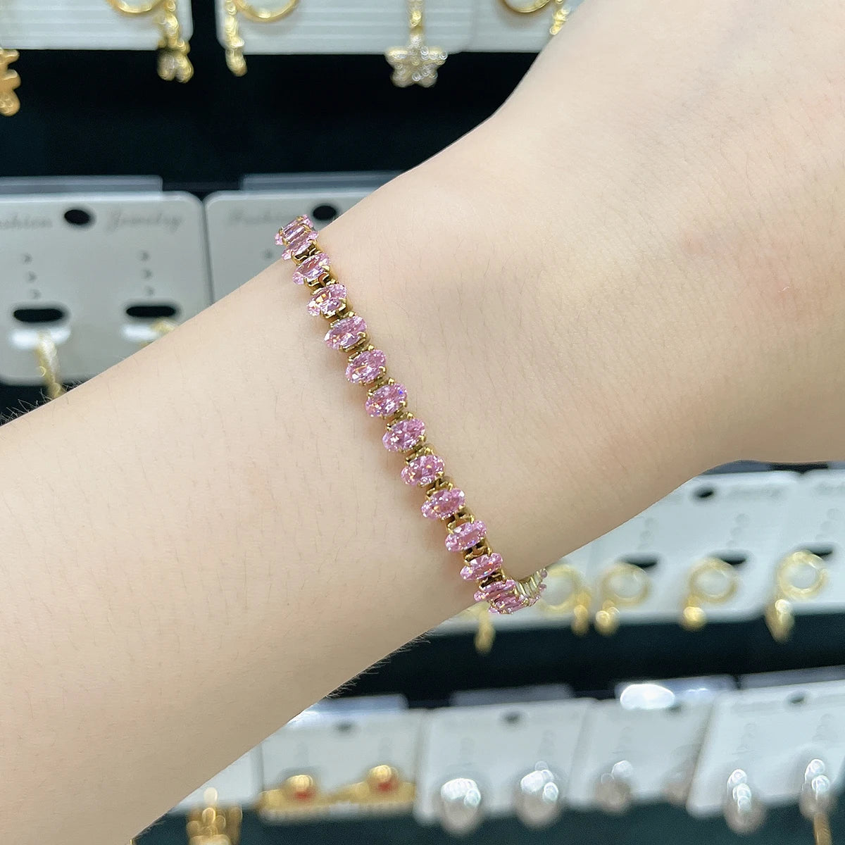 MHS.SUN 2024 New Luxury Rainbow Crystal Tennis Bracelet For Women Colorful Zirconia Femme Bridal Wedding Jewelry Christmas Gift