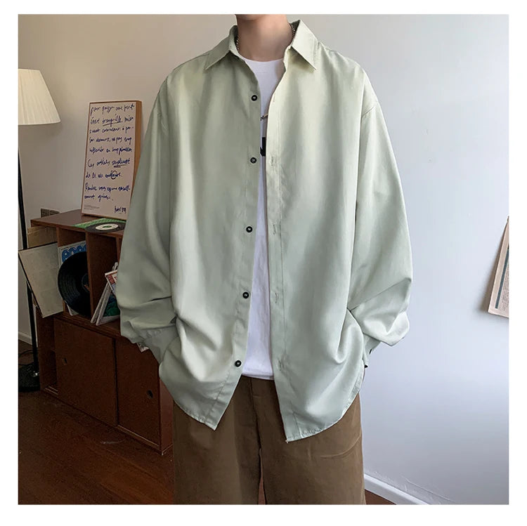Shirt Men Solid Long Sleeved Shirt For Men Korean Fashion Shirts Baggy Business Casual Single Breasted Shirt Harajuku Oversized