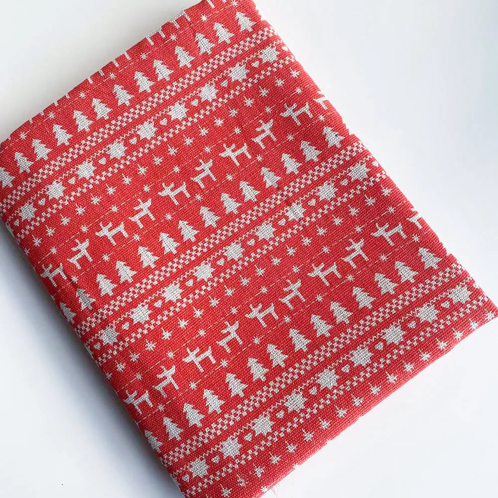 45x145cm Elk Snowflake Printed Linen Cotton Fabric Wrinkle-Resistant for Doll Clothes DIY Quit Sewing Kits Christmas Gift Craft