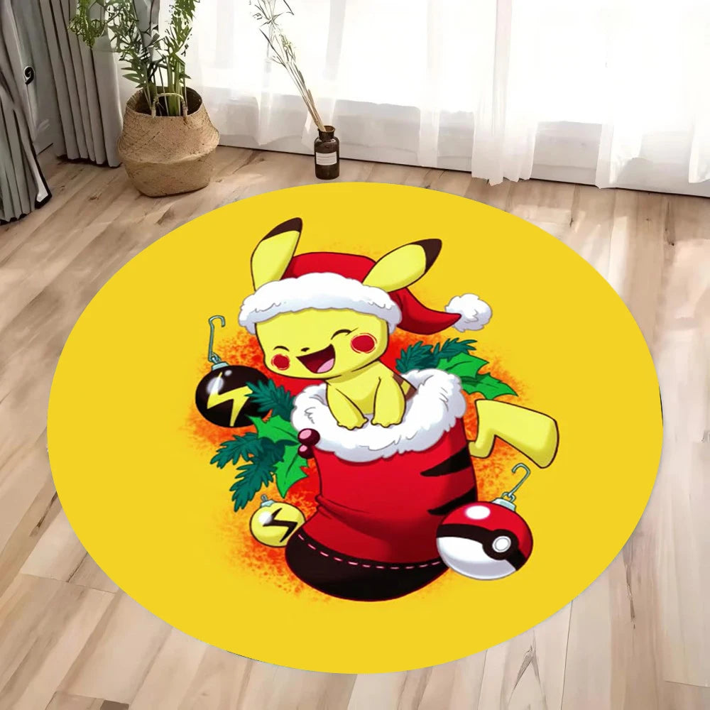 MINISO Christmas Themed Pikachu Circular Carpet Kawaii Rug Children's Anti Slip Mat Christmas Decoration Christmas Gift