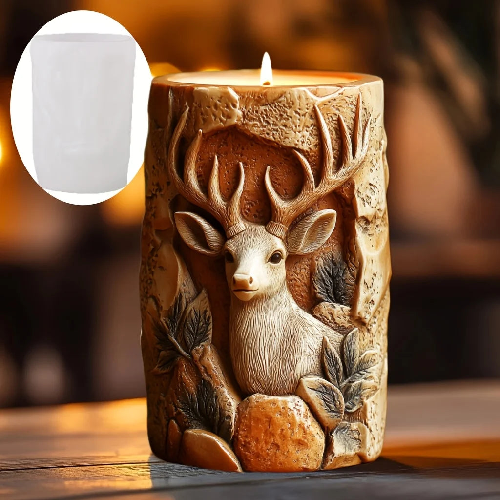DIY elk relief cylindrical candle silicone mold sika deer flower relief resin mould Forest sika deer gypsum molds Christmas gift