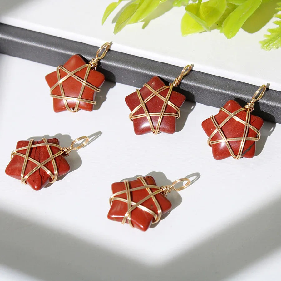 20Pcs Natural Stone Crystal Star Pendant Hand Wired Wrap Gemstone Charm for DIY Necklace Jewelry Making Christmas Gift accessory