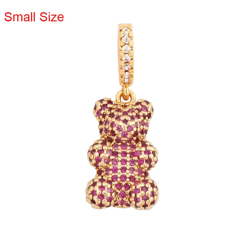 Luxury Fine Inlaid Rainbow Cubic Zirconia Charm Pendant,Cute Bear Jewelry Necklace Bracelet Making Wholesale Supplies M85
