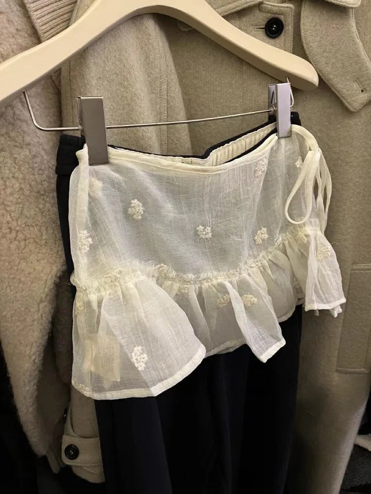 Mini Skirt Women 2025 Faldas Mujer De Moda Chic Saia Solid Color Korean Sweet Jupe Bandage Ruffles Cute Y2k Skirts New Bottoms
