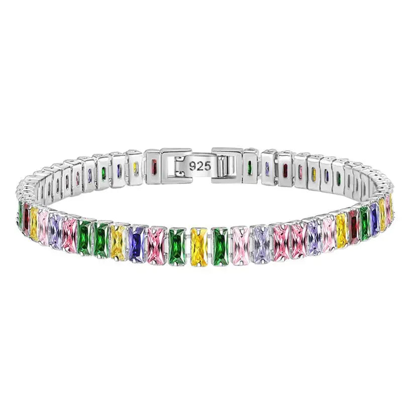 100% 925 Sterling Silver 4*6mm Emerald Cut High Carbon Diamond Bracelets For Women Engagement Wedding Party Fine Jewelry
