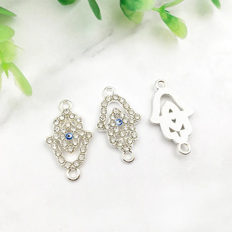 KC 2 Holes Connector Rhinestone Evil Eye Charm For Jewelry Making DIY Bracelet Necklace Bangle Accessories Supplies Wholesale
