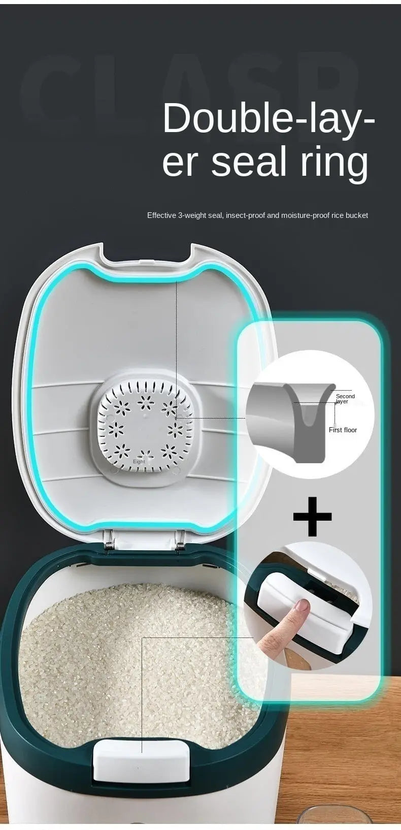 Insect Proof Moisture Proof Rice Box Grain Sealed Jar Kitchen Container 5/10KG Bucket Nano Storage Pet Dog Food Box with Lid