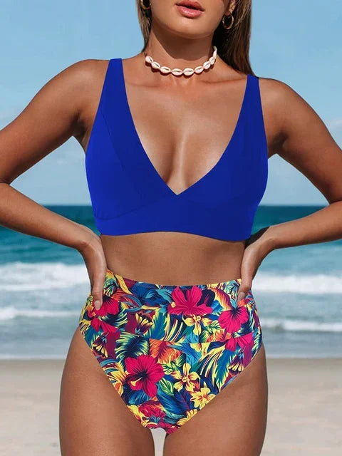 V Neck Bikinis 2024 Women High Waist Swimsuit Print Sexy Swimwear Female Bathers Bathing Swimming Swim Suit Beachwear Summer