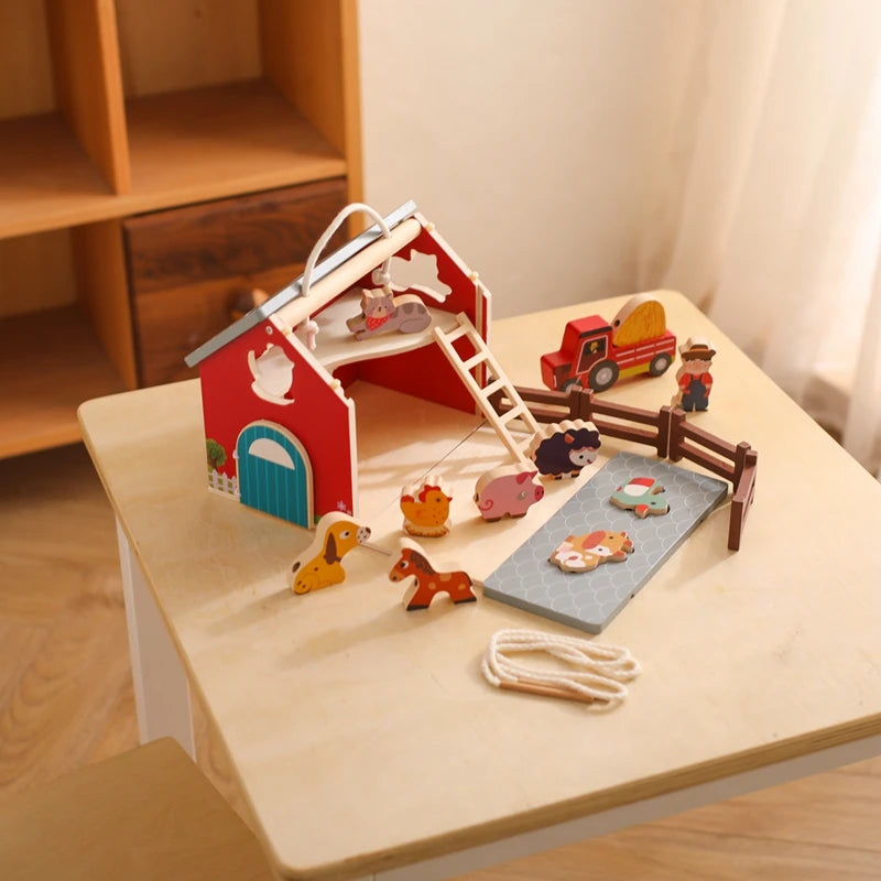 Children Montessori Wooden Toys Dinosaur Car Animal Park Barn Toy Wooden Stacking Game Kid Educational Toy Christmas Gift