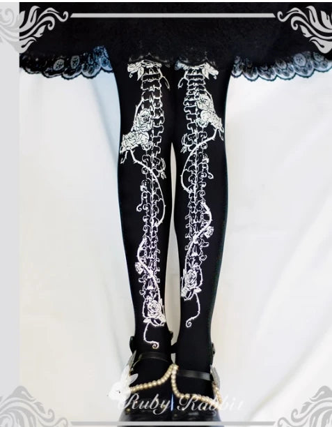 Original Design Girls Lolita Pantyhose Piano Printing Stockings Spring and Autumn Japanese Style Female Cotton Tights Socks