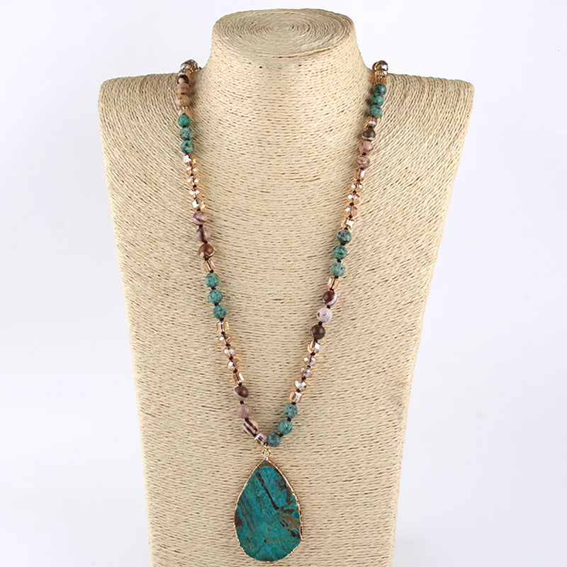 Fashion Boho Jewelry Africa Turquoise Natural Stones With Semi Precious Drop Pendant Women Bohemia Necklace Gift