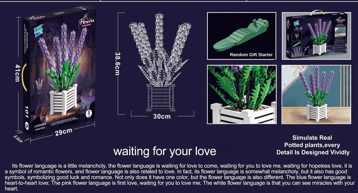 Creativity Flower 1204PCS Lavender Building Blocks Home Decoration Desktop Ornament Bricks Toys for Children's Christmas Gift