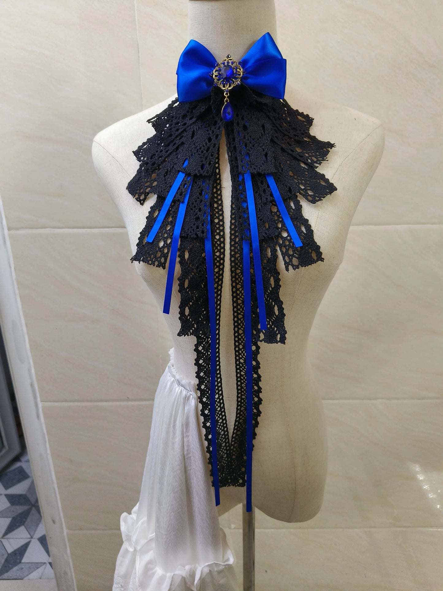 Luxury Bow Neck Tie Lush Vintage Black Bow Tie Gothic Large Bow  Rhinestone for Collared Shirt Cosplay Dark Girl Accessories