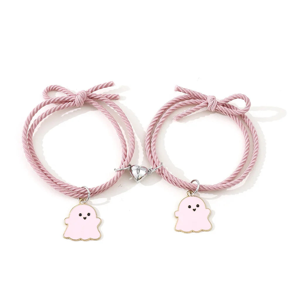Halloween 2Pcs/Set Ghost Braided Bracelet For Lovers Long Distance Heart Magnet Couple Bracelets Friendship Fashion Jewelry Gift