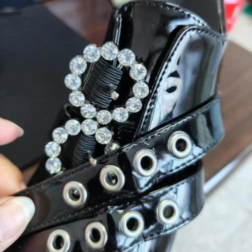 Japanese Mine Series Round Drill Buckle JK Patent Leather Shoes Student Mass-Produced Platform High Heels Uniform Women's Shoes