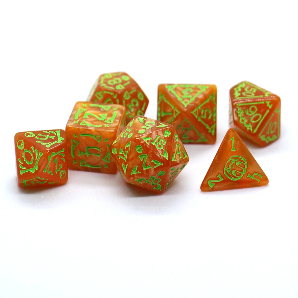 7pcs Set Relief Halloween Pattern Board Game Dice Set, DND Game Dice