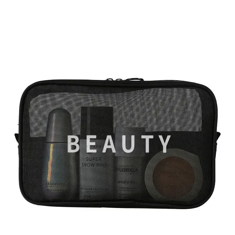 Transparent Mesh Makeup Bag Women Travel Toiletry Wash Cosmetic Bag Storage Case Letter Printed Zipper Make Up Bags 3 Size