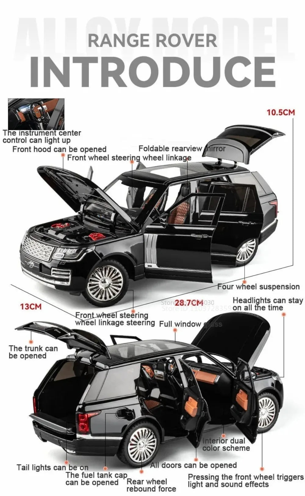 1:18 RS7 Range Rover Alloy Car Model Diecast Toy Sound Light 6 Doors Opened Shock Absorption Miniature Vehice Kid Christmas Gift