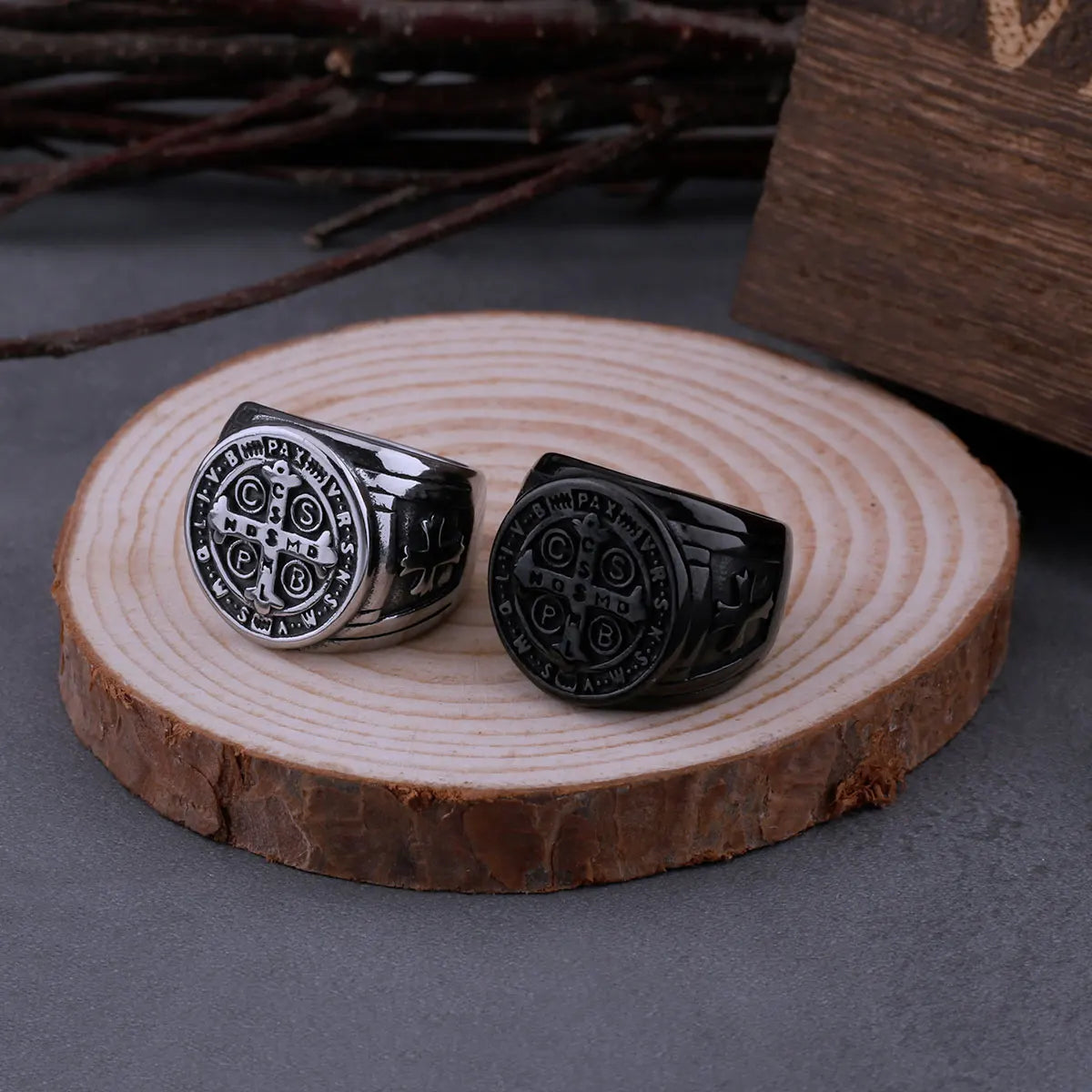 Vintage Saint Benedict's Christian Cross Ring Ring Men's Hip Hop Religious Biker Ring Stainless Steel Jewelry Boyfriend's Gift