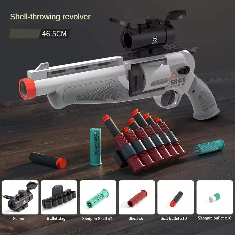 Soft Bullet Toy Guns Foam Revolver Blaster with Sight, Educational Outdoor Shooting Game Shotgun Model for Kids Christmas Gift