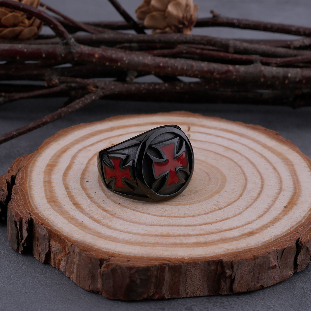 Stainless Steel Red Cross Black Ring Men's Religious Faith Hip Hop Punk Stainless Steel Simple Ring Christian Jewelry Gift
