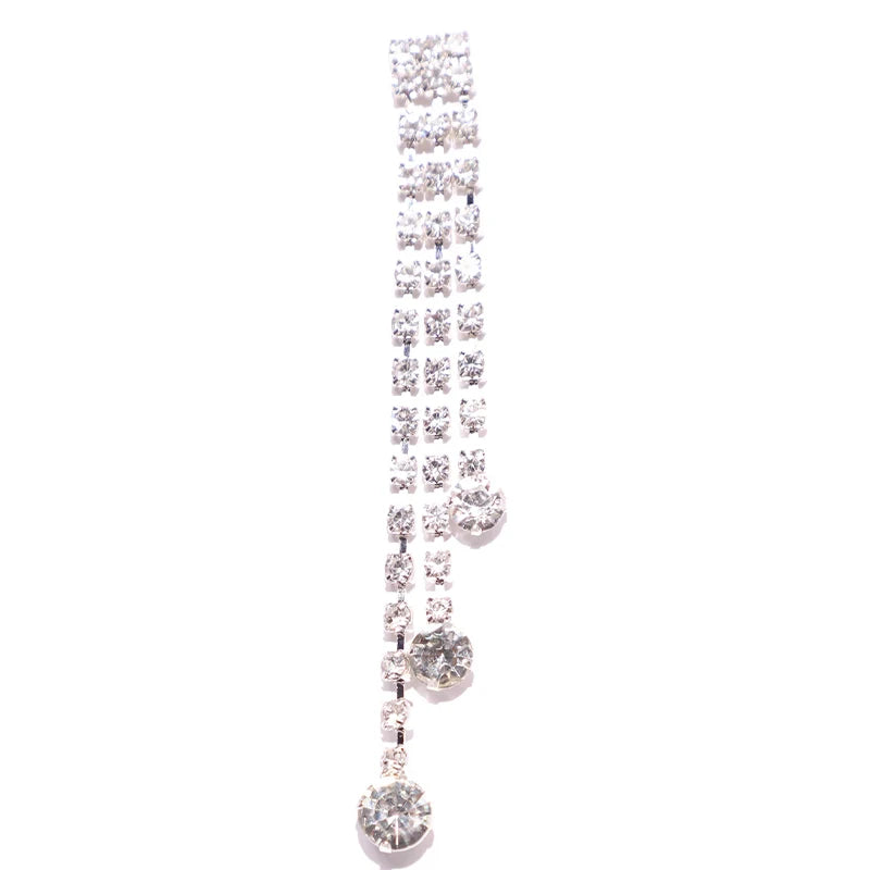 Stonefans Boho Rhinestone Tassel Necklace Set/2PC Aesthetic Wedding Jewelry With Earrings Prom Accessories For Women Shiny Chain