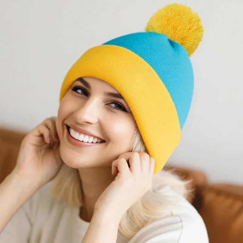 2pc Halloween Cosplay Funny Beanie Hat and Gloves, Character Park Knit Hat Winter Christmas Costume Accessories