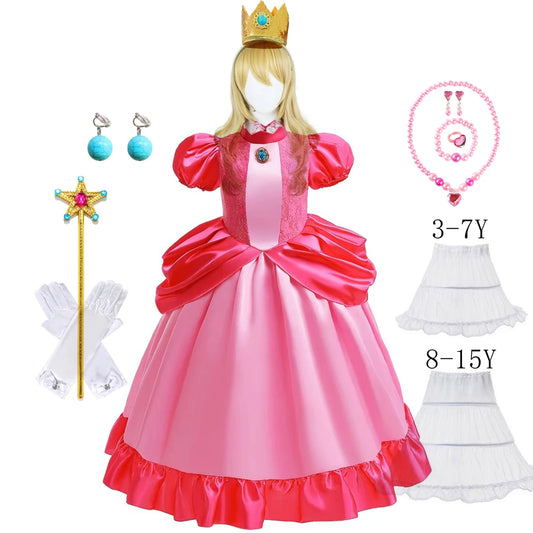 Peach Dress For Girls Cosplay Dress Up Princess Costume Halloween Game Role Play 4 6 8 10 Yrs Kid