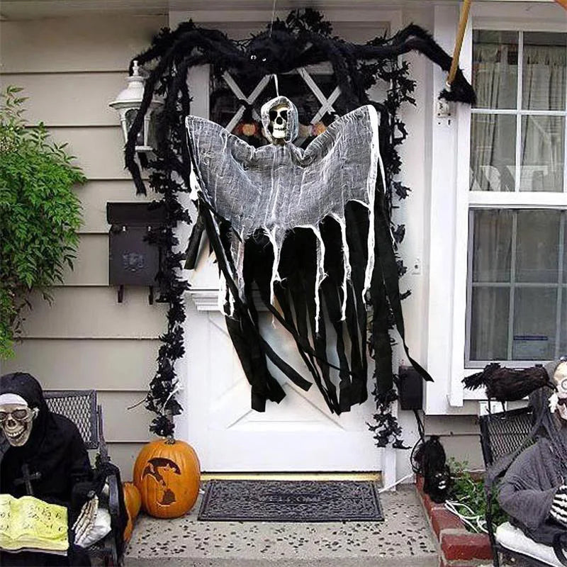 1pc Halloween Celebration Theme Terrifying Skull Gauze Pendant Prop Haunted House Home Courtyard Door Party Decoration Supplies