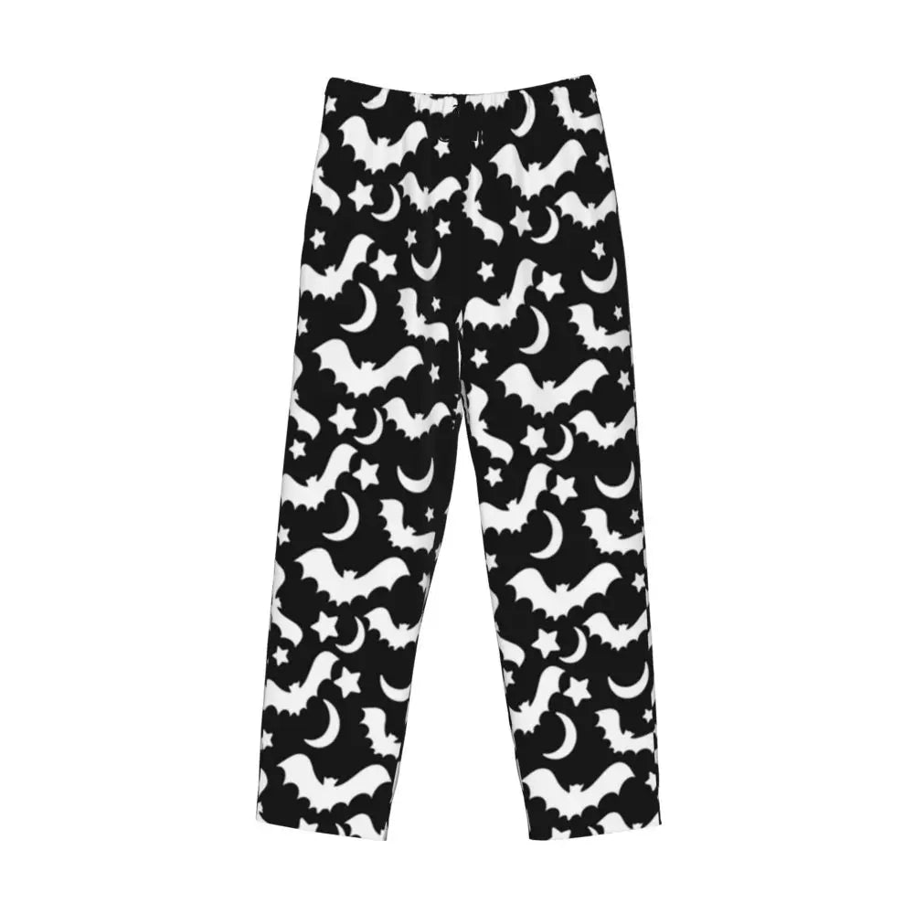 Custom Cute Spooky Halloween Bats Black And Purple Pajama Pants for Men Lounge Sleep Drawstring Sleepwear Bottoms with Pockets