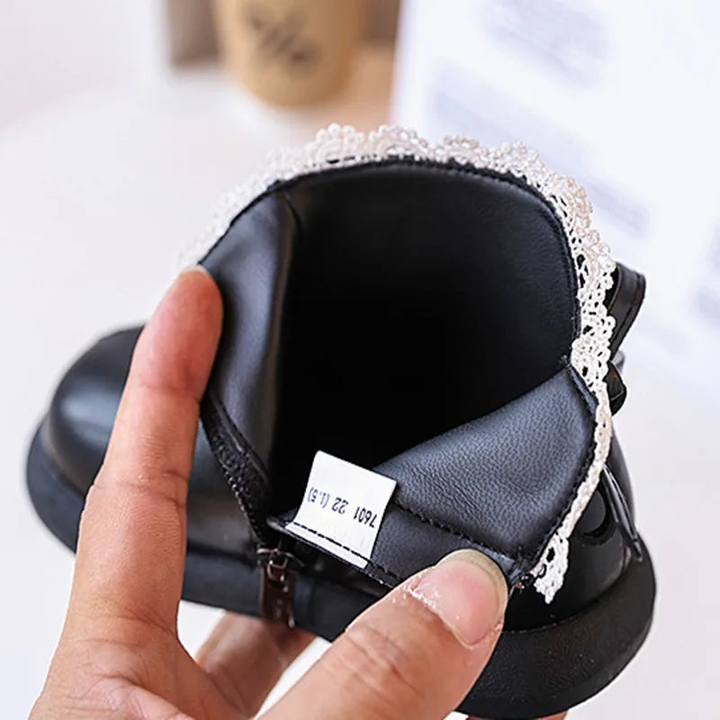 2024 New Autumn Children Boots Leather Girls Ankle Boots  Lace Butterfly-knot  Rubber Sole Fashion Toddler Kids Boots EU 21-30