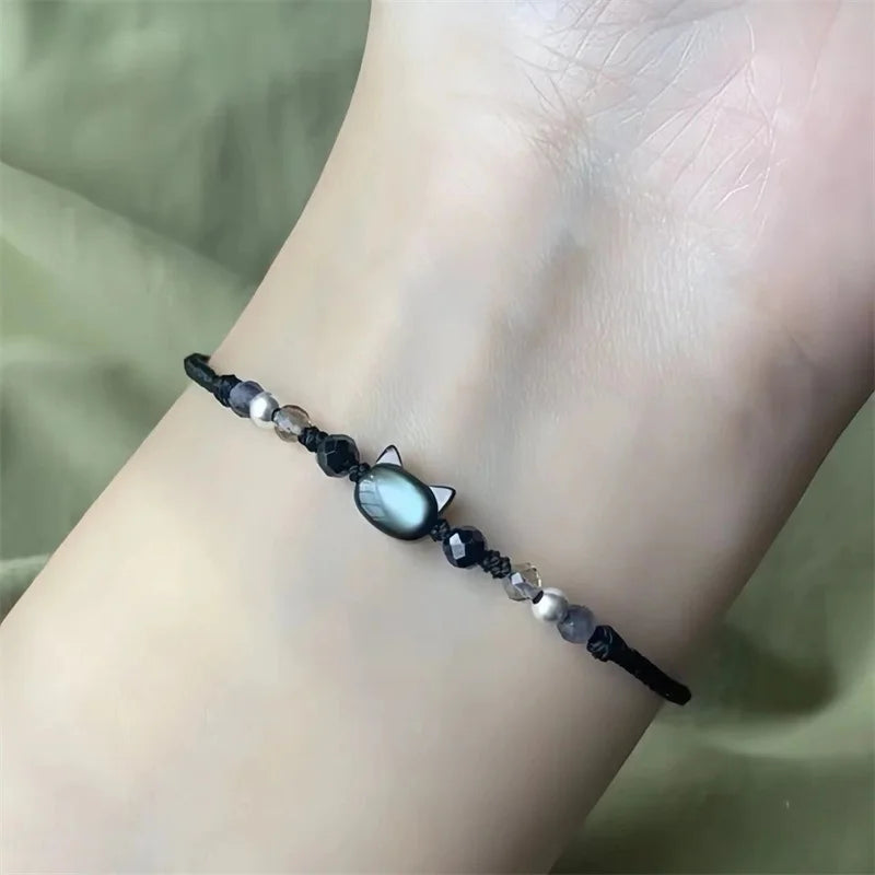 Handmade Cute Black Cat Animal Couples Bracelet for Girl Women Strap Rope Bracelets Friendship Couples Jewelry Gift
