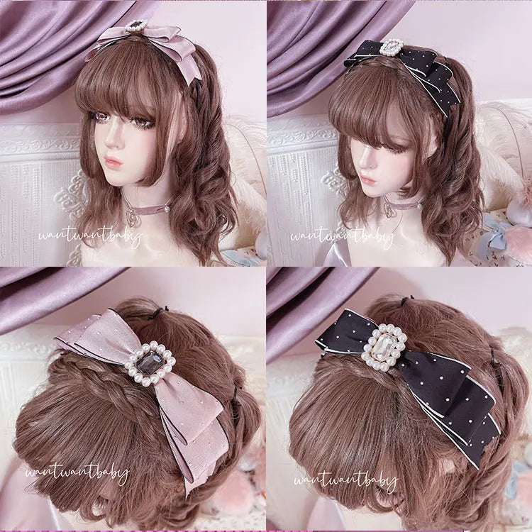 Sweet Cute Hairbands Japanese Style Lolita Headwear Rhinestone Pearl Polka Dot Bownot Headdress Tiaras for Girl Accessories