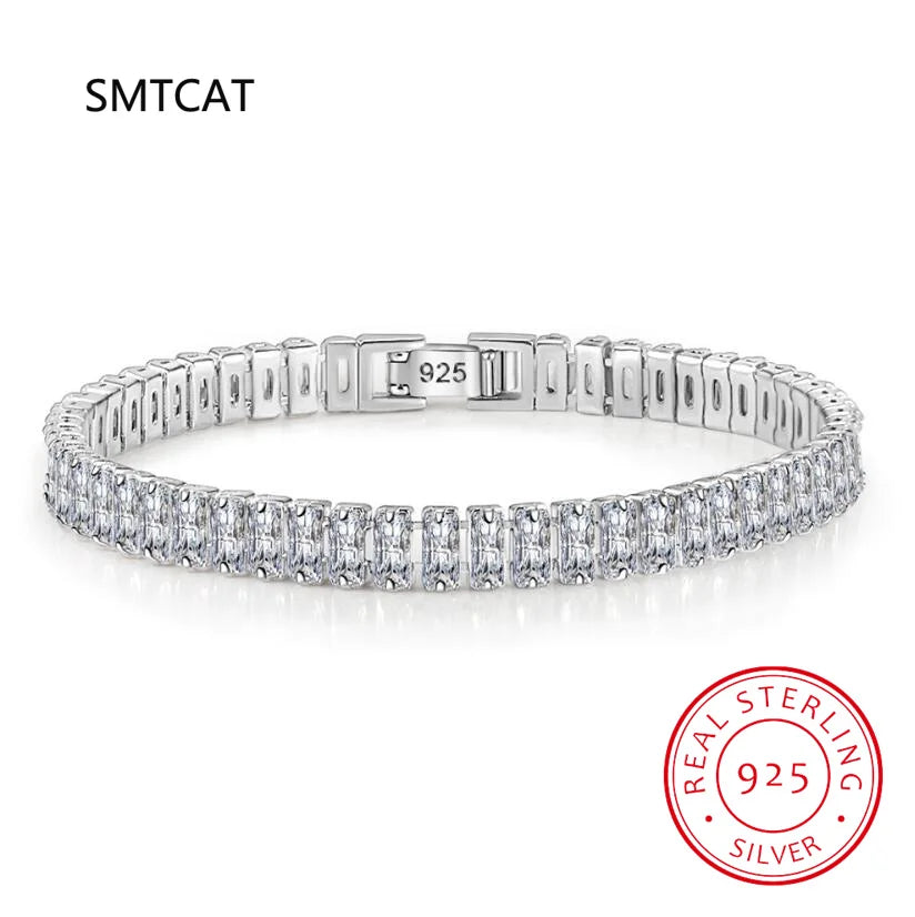 100% 925 Sterling Silver 4*6mm Emerald Cut High Carbon Diamond Bracelets For Women Engagement Wedding Party Fine Jewelry