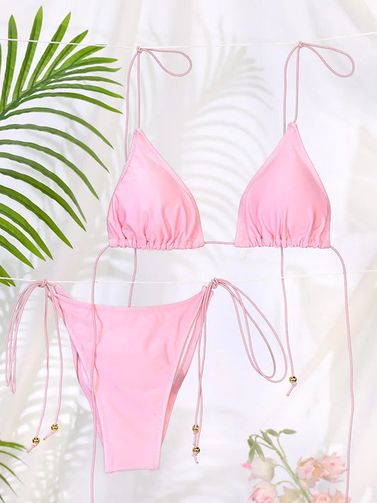 Sexy Bikinis Women Swimsuit 2024 Pink Swimwear Summer Bathing Suits Triangle Swimsuits Woman Micro Thong Biquini Bandage Bikini