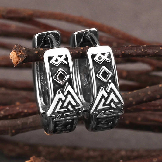 Vintage Viking Valknut Hoop Earrings Men Women Tiny Ancient Nordic Amulet Jewelry Scandinavian Rune Gift Stainless Steel Earring