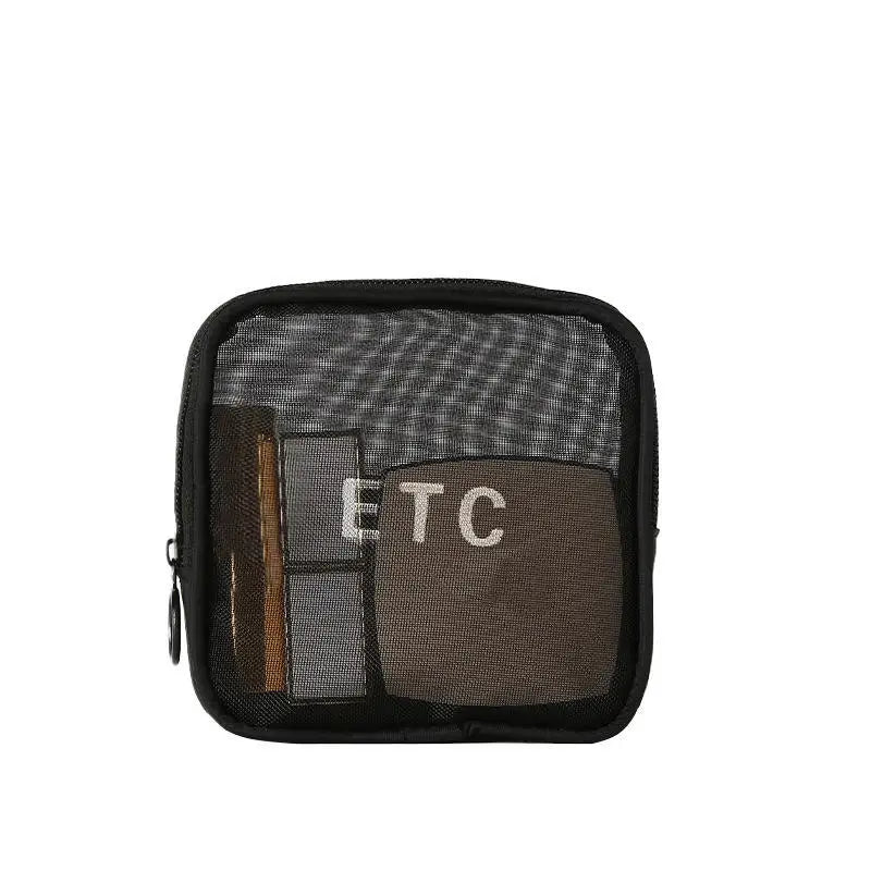 Transparent Mesh Makeup Bag Women Travel Toiletry Wash Cosmetic Bag Storage Case Letter Printed Zipper Make Up Bags 3 Size