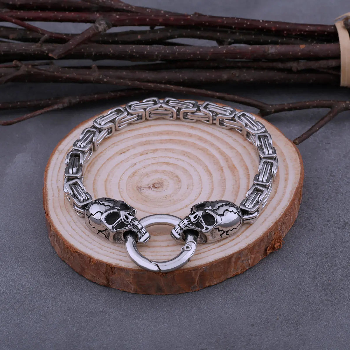 Men's Stainless Steel Skull Bracelet Fashion Boutique Hip Hop Biker Neo-Gothic Jewelry Gift with Wooden Box Dropshipping