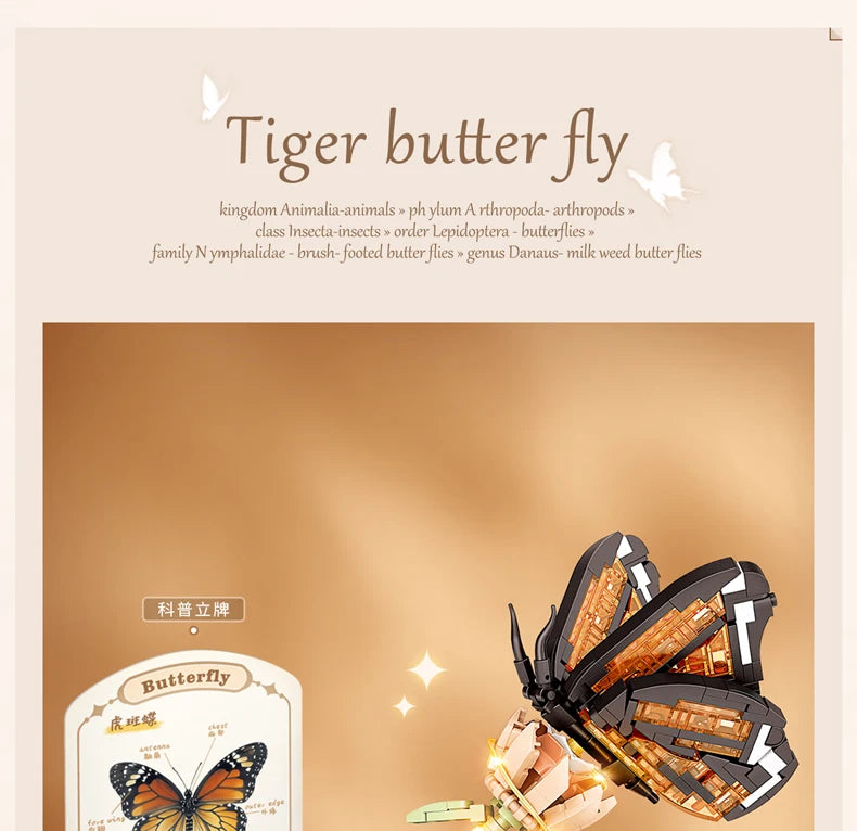 Tiger butter fly blocks DIY Home decoration Model Building Blocks toys Assembly Toy Christmas Gift for Children Adult 4117