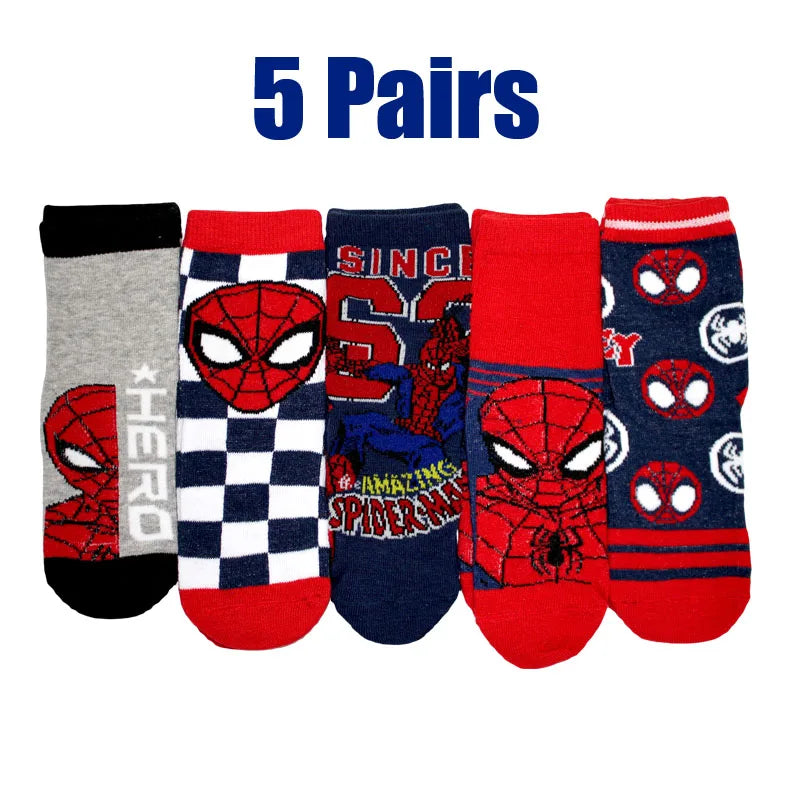 5 Pairs Spiderman Children's Socks Kawaii Soft Marvel Kids Boys Socks MiddleTube Cartoon Baby Socks Christmas Gift 2-9 Years Old