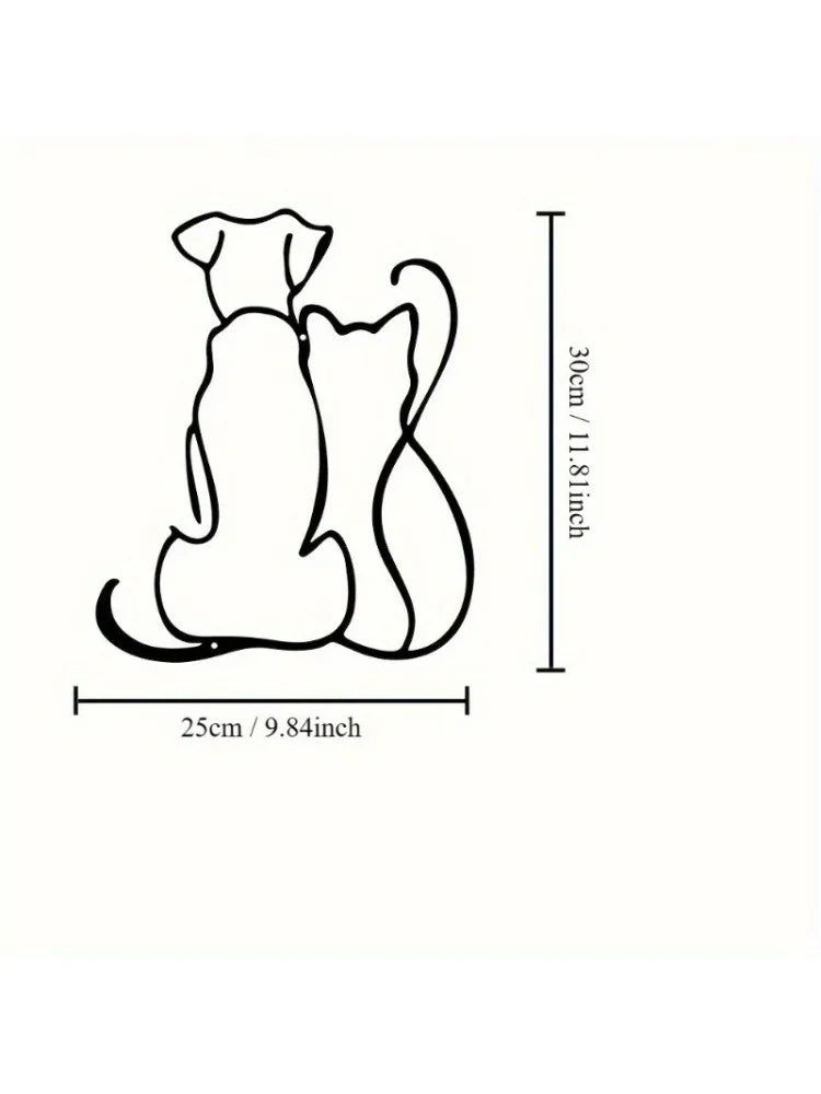 Exquisitely Handcrafted Metal Cat & Dog Wall Sculpture | Hollow Silhouette | Halloween & Christmas Gift, Indoor/Garden Decor