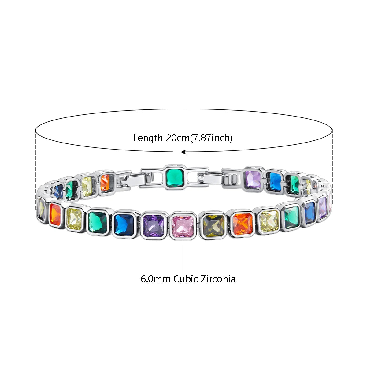 MHS.SUN 2024 New Luxury Rainbow Crystal Tennis Bracelet For Women Colorful Zirconia Femme Bridal Wedding Jewelry Christmas Gift