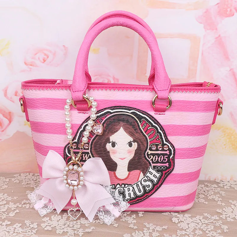 Japanese Sweet Cute Handmade Rhinestone Bow Hairpin Pearl Lace Hairclips Lolita Women Girls Side Clip Bag Pendant Handbag Charms